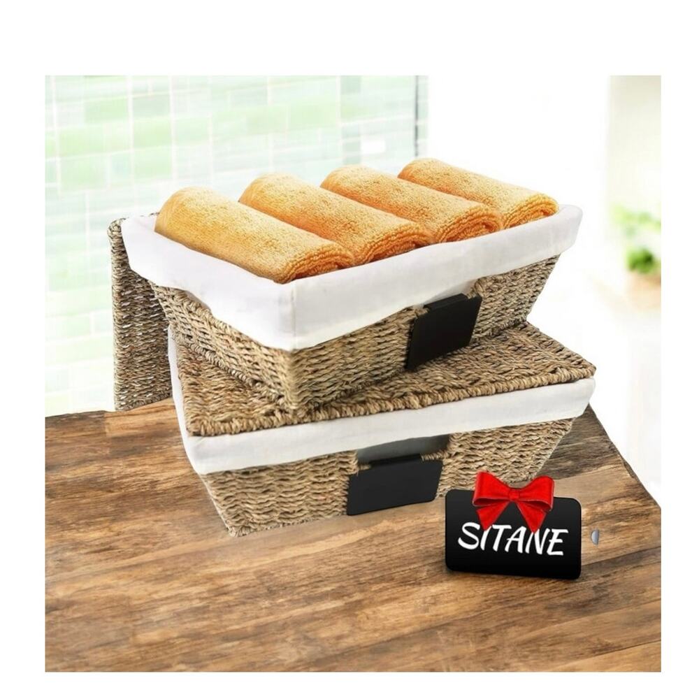 Set of 2 Rectangular Seagrass Baskets With Linen & Pen